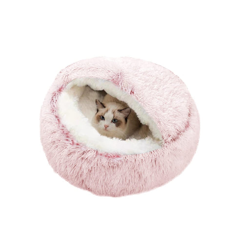 Mikrofgo Beruhigendes Bett für Katzen und Kleine Hunde, Katzenbett Waschbar Haustierbett,50 cm Donut Flauschig Rund Cat Bed,Weiche Kuschelbett für Den Schlaf im Innenbereich