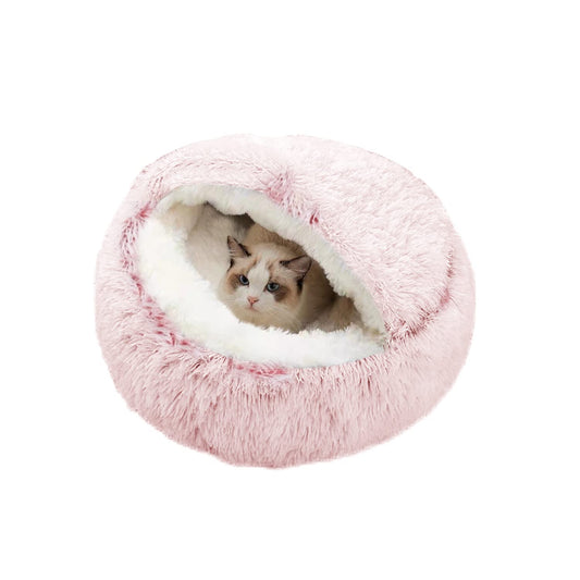 Mikrofgo Beruhigendes Bett für Katzen und Kleine Hunde, Katzenbett Waschbar Haustierbett,50 cm Donut Flauschig Rund Cat Bed,Weiche Kuschelbett für Den Schlaf im Innenbereich