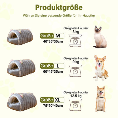 Mikrofgo Katzenhöhlenbett, Haustierzelt Mit Rutschfestem Boden, Niedliches Katzenhaus, Weicher, Warmer Haustierunterschlupf, Weiches Und Bequemes Hundebett(M, Grau)