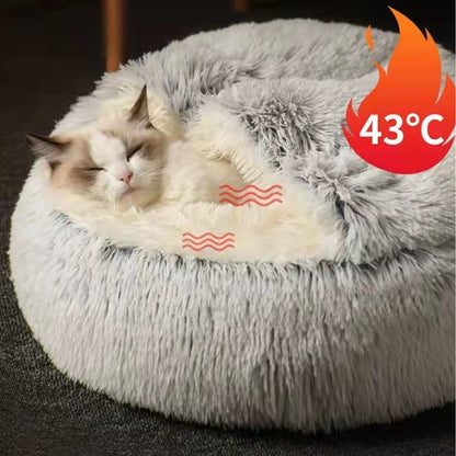 Mikrofgo Beruhigendes Bett für Katzen und Kleine Hunde, Katzenbett Waschbar Haustierbett,50 cm Donut Flauschig Rund Cat Bed,Weiche Kuschelbett für Den Schlaf im Innenbereich