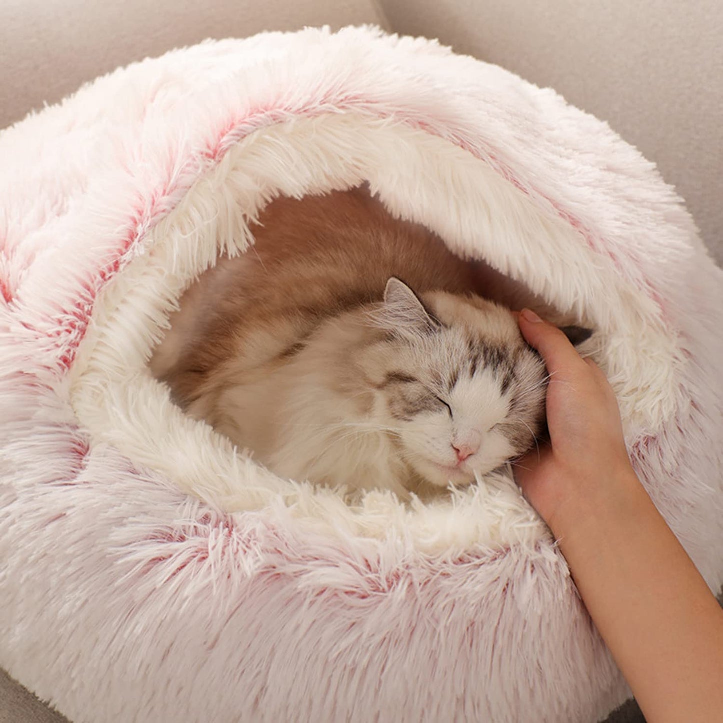 Mikrofgo Beruhigendes Bett für Katzen und Kleine Hunde, Katzenbett Waschbar Haustierbett,50 cm Donut Flauschig Rund Cat Bed,Weiche Kuschelbett für Den Schlaf im Innenbereich