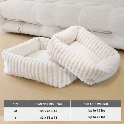 Mikrofgo Katzenbett Flauschig Washbar 50x48x15 cm, Plüsch Katzen Schlafplatz Weich und Warm für Katzen Kleine Hunde, Orthopädisches Kuschelbett mit Rutigfester Boden Weiß