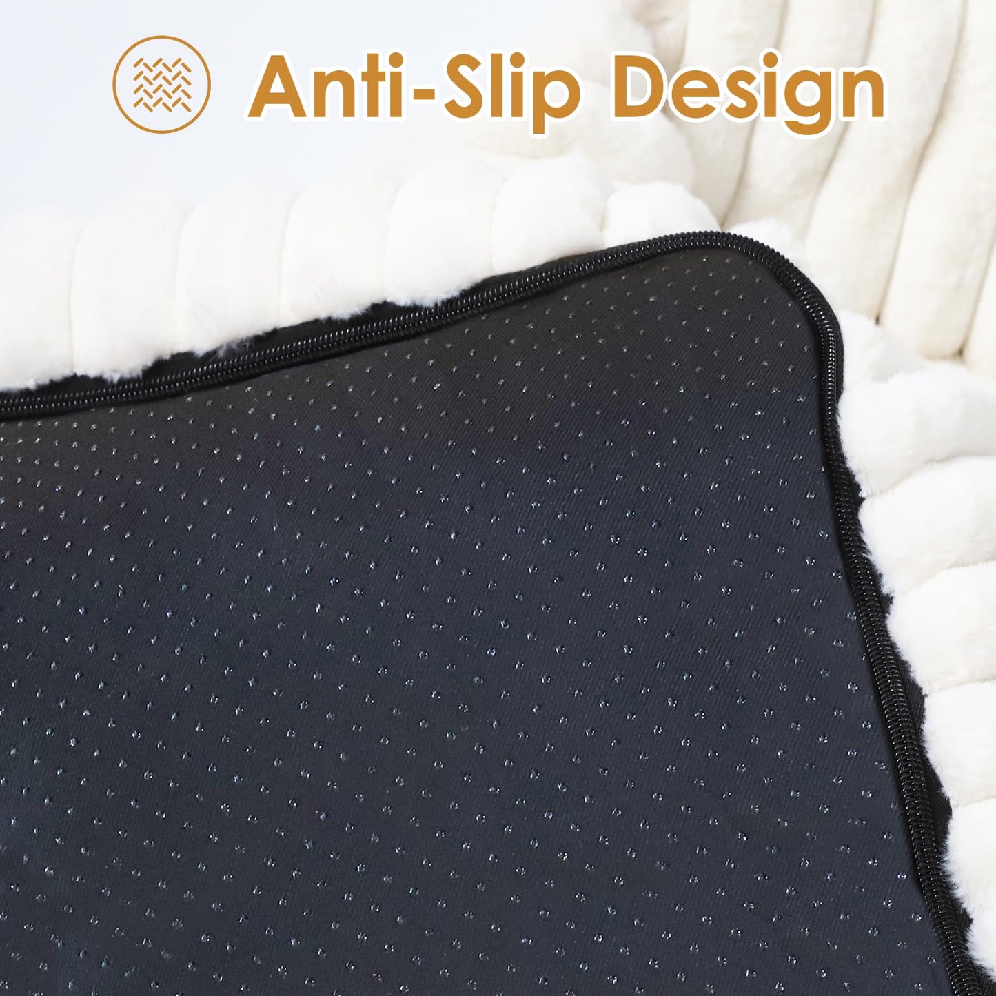 Mikrofgo Katzenbett Flauschig Washbar 50x48x15 cm, Plüsch Katzen Schlafplatz Weich und Warm für Katzen Kleine Hunde, Orthopädisches Kuschelbett mit Rutigfester Boden Weiß