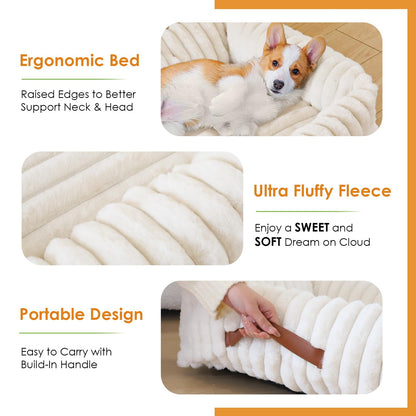 Mikrofgo Katzenbett Flauschig Washbar 50x48x15 cm, Plüsch Katzen Schlafplatz Weich und Warm für Katzen Kleine Hunde, Orthopädisches Kuschelbett mit Rutigfester Boden Weiß