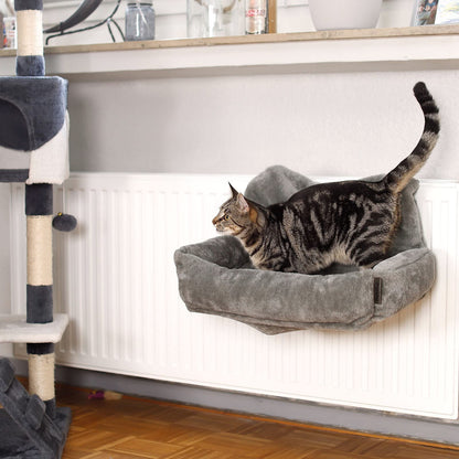 Mikrofgo Katzenheizungsliege mit kuscheligem Plüschbezug, warmes Katzenbett zum Einhängen mit Metallhaken für alle gängigen Heizungen, waschbare Katzenhängematte aus gemütlichem Material, dunkelgrau