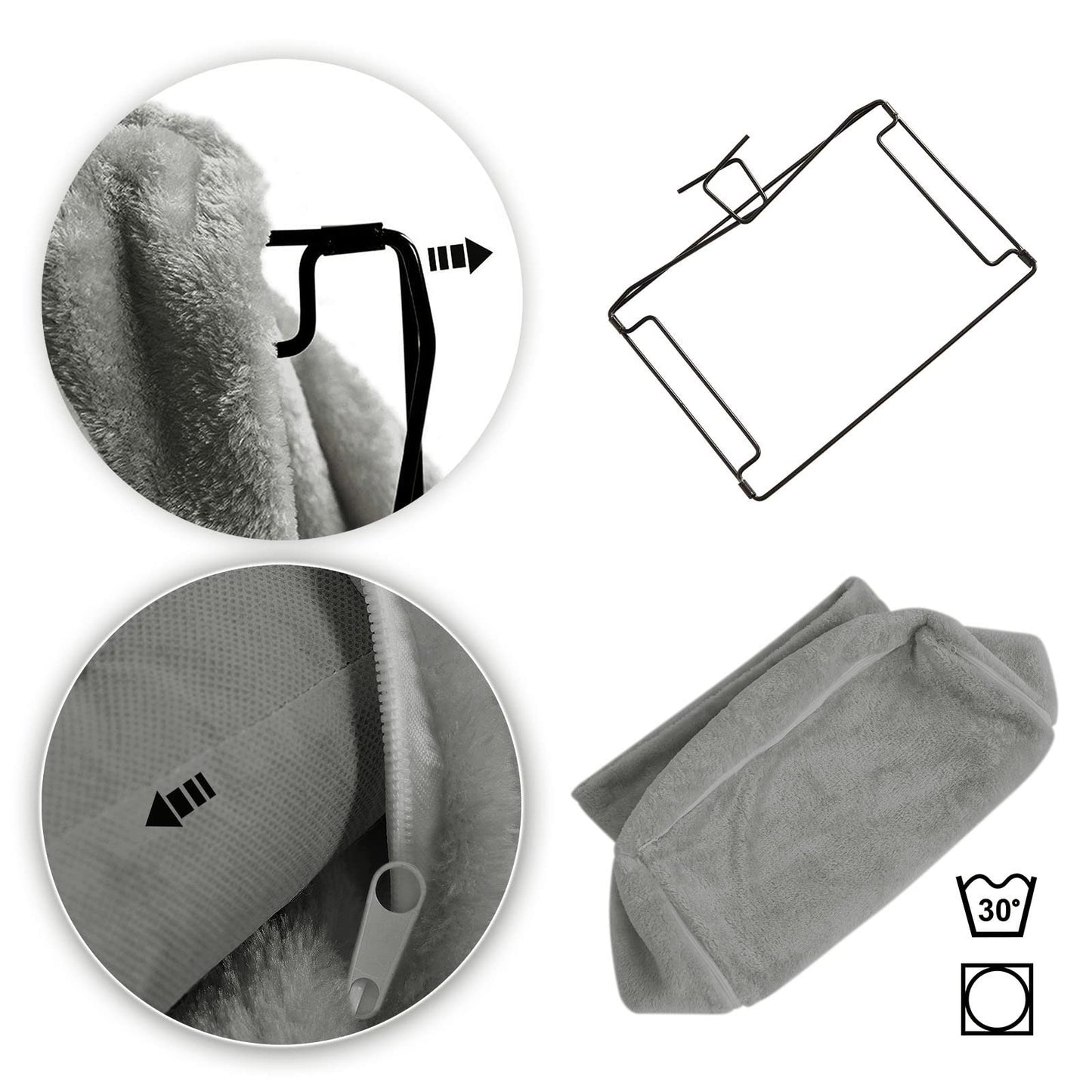 Mikrofgo Katzenheizungsliege mit kuscheligem Plüschbezug, warmes Katzenbett zum Einhängen mit Metallhaken für alle gängigen Heizungen, waschbare Katzenhängematte aus gemütlichem Material, dunkelgrau