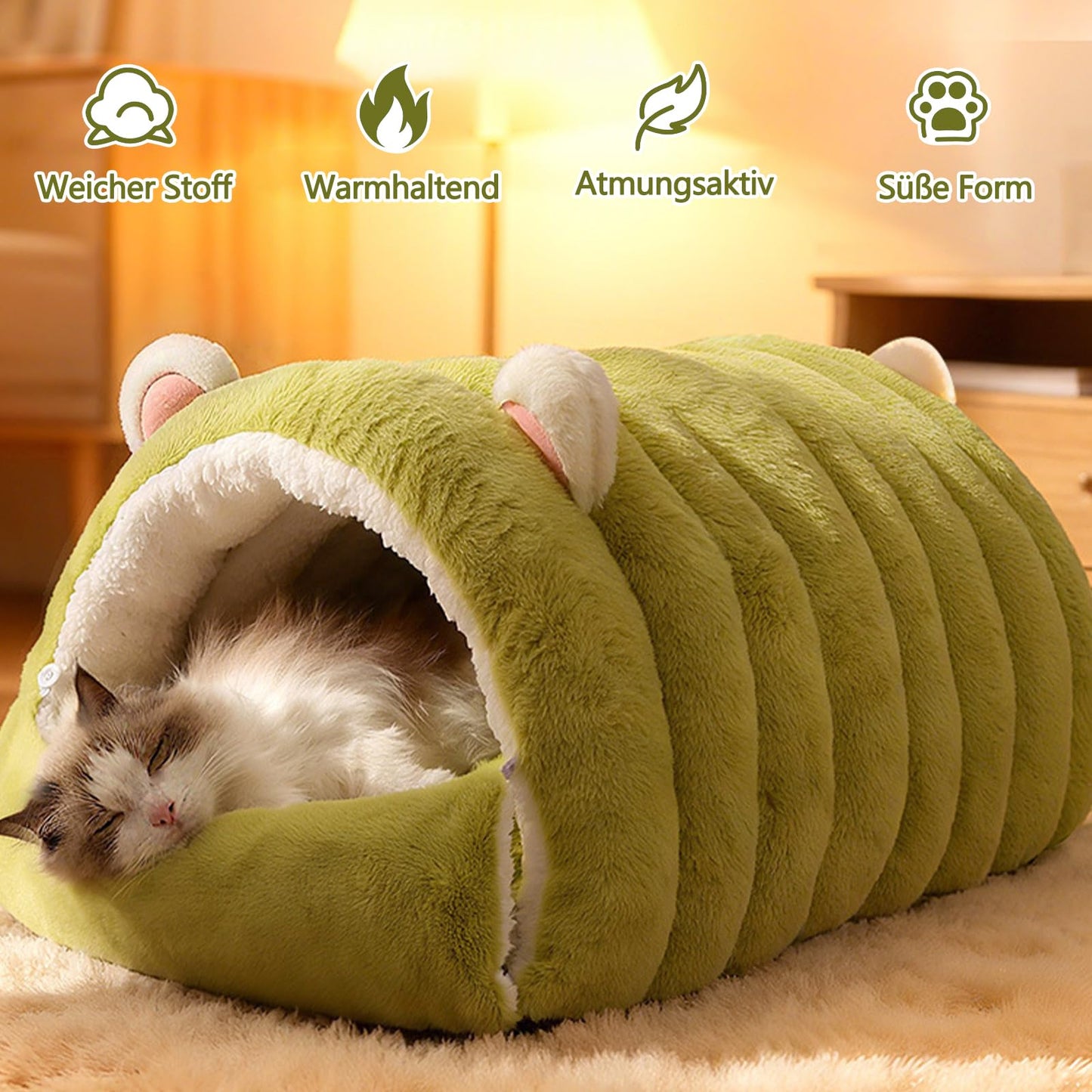 Mikrofgo Katzenhöhlenbett, Haustierzelt Mit Rutschfestem Boden, Niedliches Katzenhaus, Weicher, Warmer Haustierunterschlupf, Weiches Und Bequemes Hundebett(M, Grau)