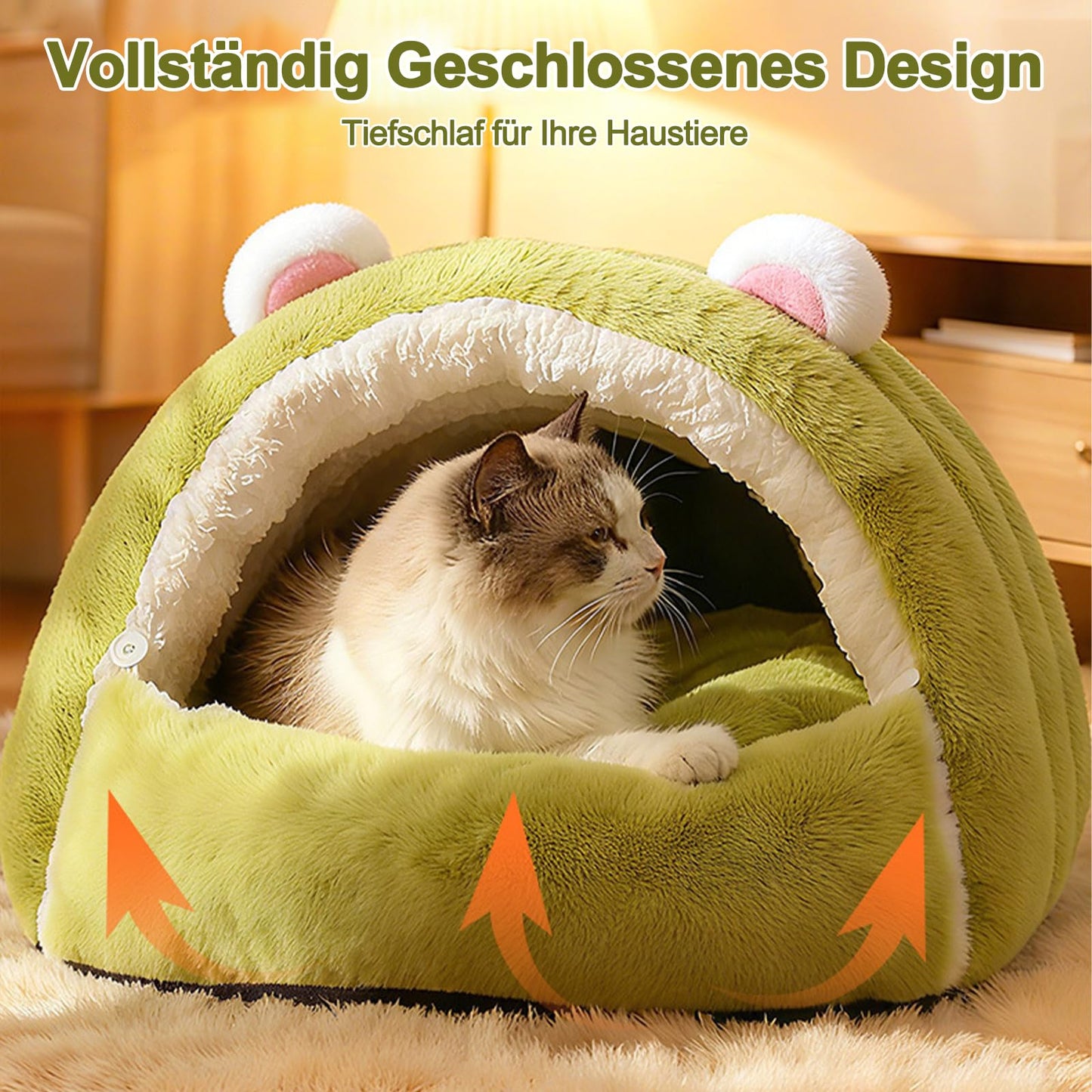 Mikrofgo Katzenhöhlenbett, Haustierzelt Mit Rutschfestem Boden, Niedliches Katzenhaus, Weicher, Warmer Haustierunterschlupf, Weiches Und Bequemes Hundebett(M, Grau)