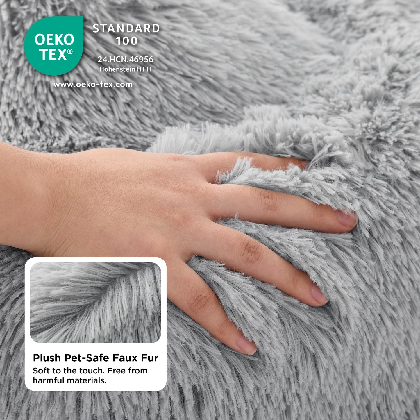 Mikrofgo Hundebett waschbar Flauschiges Katzenbett - Ø 60 cm Katzenschlafplatz für Katzen und kleine Hunde, plüsch Katzenkissen rund Kuschelbett, Hellgrau